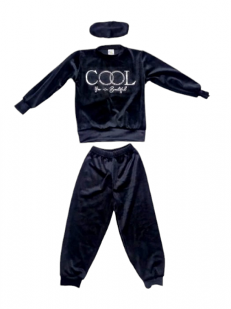 Pijamale cu lung - Pijama fete din catifea, culoare negru