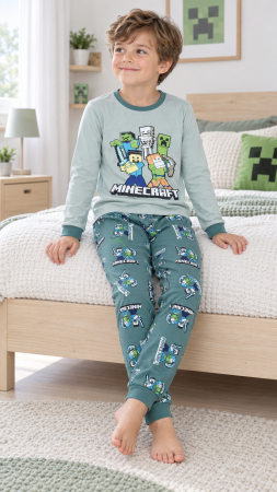 Pijamale - Pijama Minecraft pentru băieți, 100% bumbac, verde