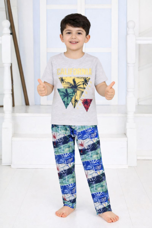Pijamale - Pijama pentru Băieți, tricou si pantalon lung, Gri cu imprimeu