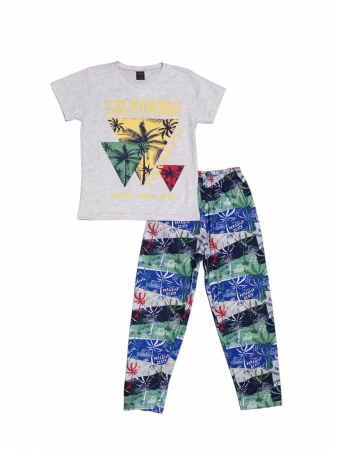 Pijamale - Pijama pentru Băieți, tricou si pantalon lung, Gri cu imprimeu
