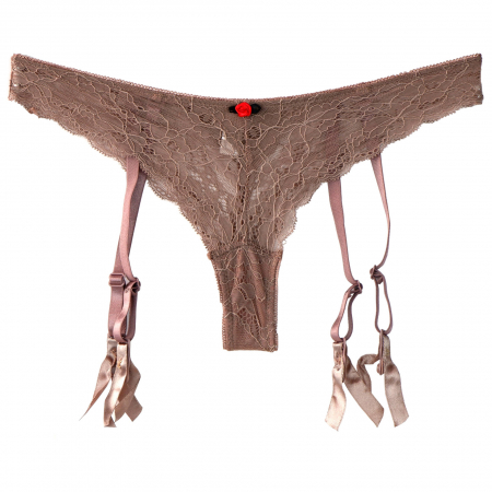 Lenjerie intima - Portjartier cu chilot tanga lemila, maro