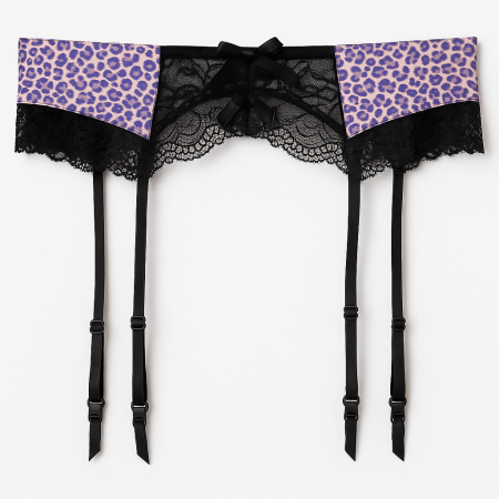 Lenjerie Sexy - Portjartiera Lemila  animal print cu dantela