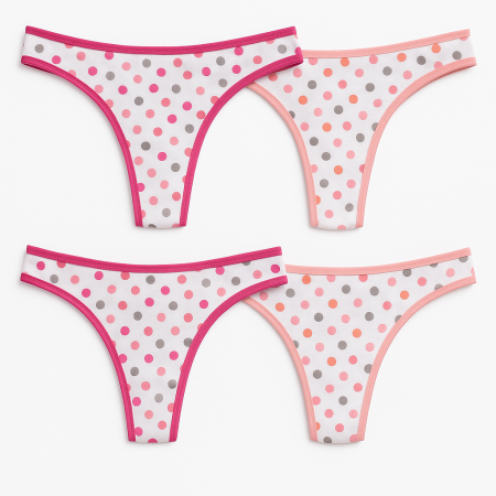 Femei - Set chilot tanga din bumbac ,cu buline colorate, marime universala