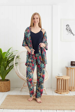 Femei - Set pijama dama compusă din 3 piese cu imprimeu