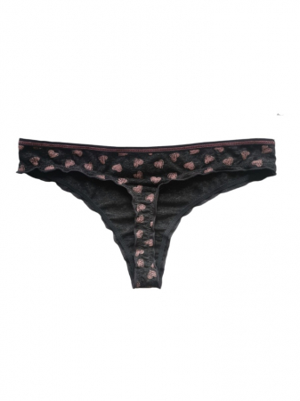 Set sutien si chilot, gri închis cu inimioare roz ,  sutien cu push-up si insertii de dantela, chilot tanga [8]