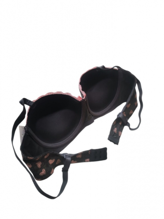 Set sutien si chilot, gri închis cu inimioare roz ,  sutien cu push-up si insertii de dantela, chilot tanga [6]