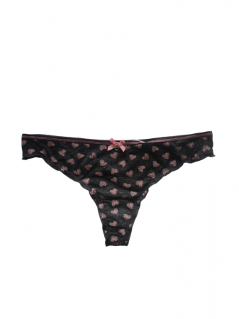 Set sutien si chilot, gri închis cu inimioare roz ,  sutien cu push-up si insertii de dantela, chilot tanga [7]