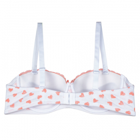 Set sutien si chilot, alb cu inimioare roz ,  sutien cu push-up si insertii de dantela, chilot tanga [2]