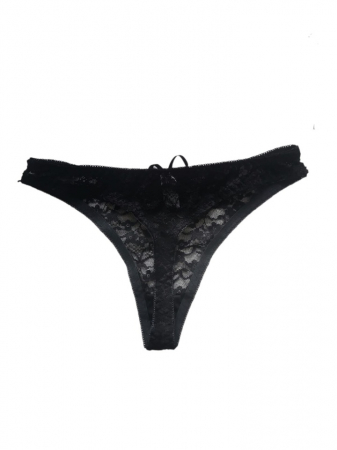 Set sutien și chilot din dantela, negru, sutien cu cupe stil bustiera, chilot tanga dantela [2]