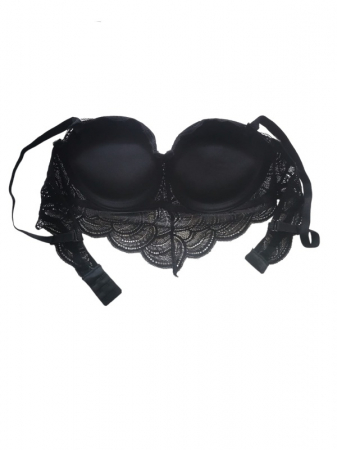 Set sutien si chilot , negru din dantela, sutien balconet cu dublu push-up, chilot brazilian [1]