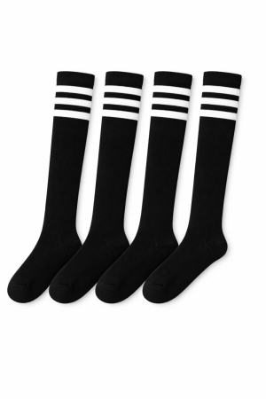 Sosete fete lungi negre cu dungi albe [0]