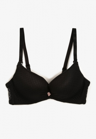 Sutiene - Sutien Negru cu extra Push-up și Accesoriu Frontal