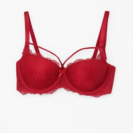 Sutiene - Sutien Rosu cu Bretele Decorative - Dantela Sexy