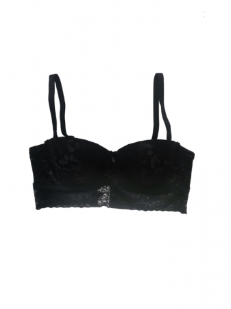 Sutiene - Sutien balconet tip bustiera cu push-up si dantela, negru