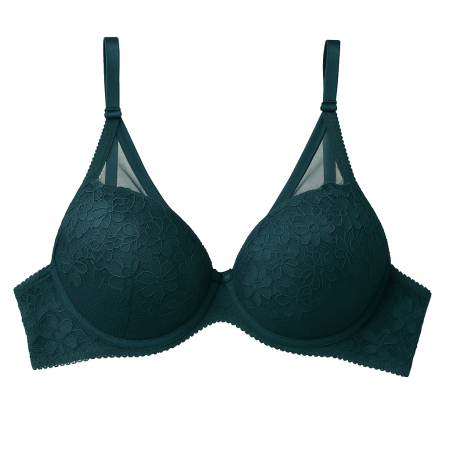 Sutiene - Sutien cu dublu push-up accesorizat cu dantela si plasa, verde