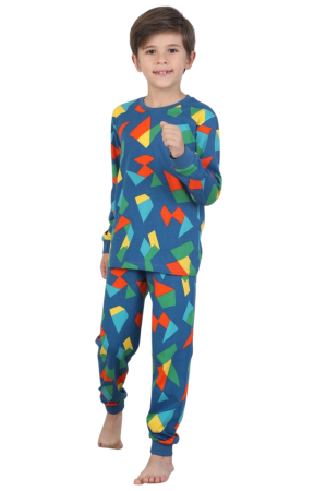 Pijama cu forme geometrice, albastru, 100% bumbac [2]