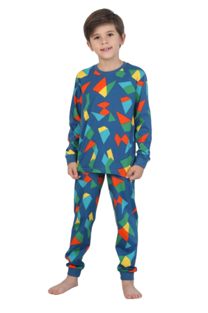 Copii - Pijama cu forme geometrice, albastru, 100% bumbac