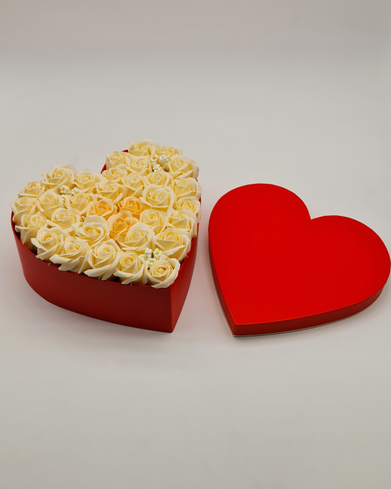 Set cadou - Trandafiri sapun - Inima flori crem! [3]