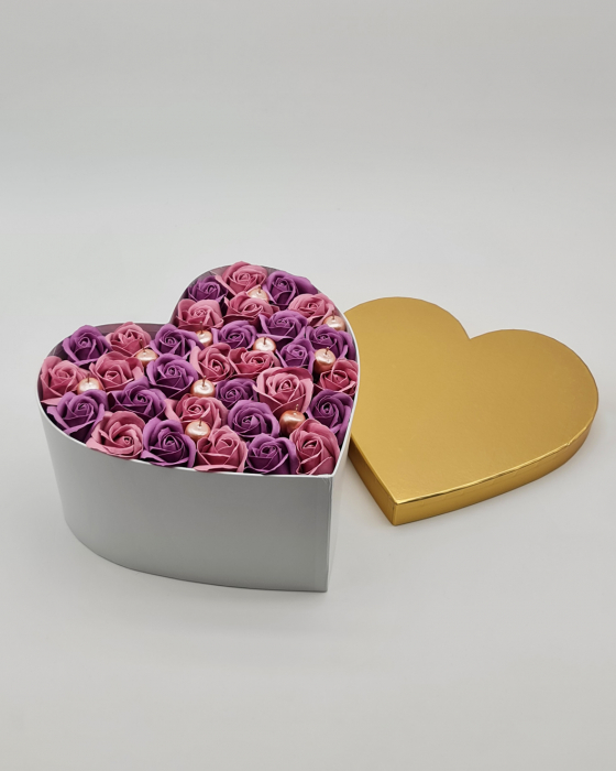 Set cadou - Trandafiri sapun - Inima flori Mov! [3]