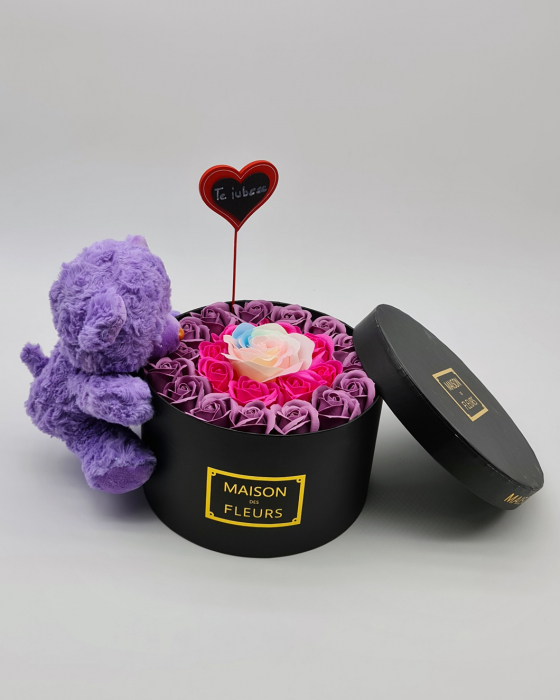 Set cadou - Trandafiri sapun - Ursulet Mov [2]