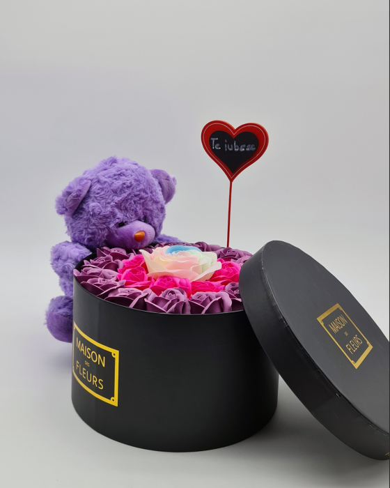 Set cadou - Trandafiri sapun - Ursulet Mov [3]