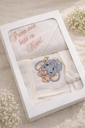 Trusou si Cufar Botez - Cutie cu halat si prosop Prima băiță 6