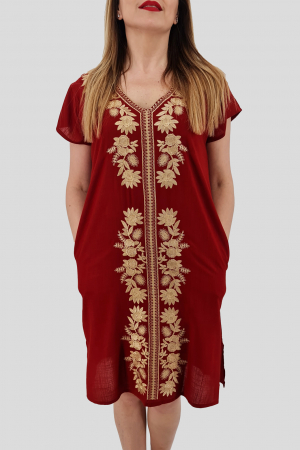 Rochie bordo cu broderie aurie - Flori [2]