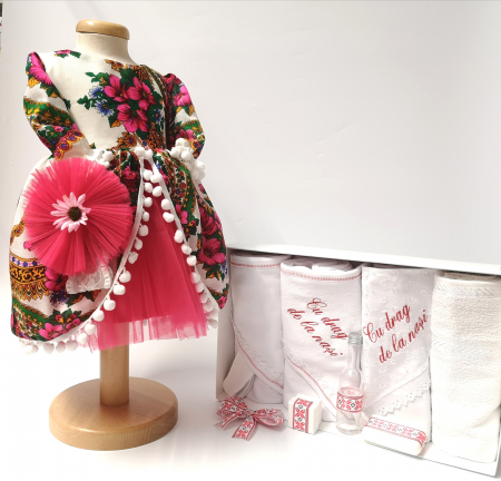 Set Traditional Botez - Set Traditional Botez Fetita - Costumas + Trusou - TUL