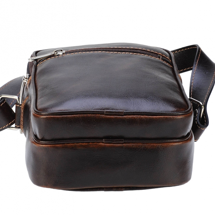 Borseta de barbati din piele naturala, model 10 cu fermoare, Maro vintage [7]