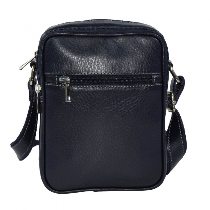 Borseta de barbati din piele naturala moale, model 10 cu fermoare, Bleumarin mat [4]