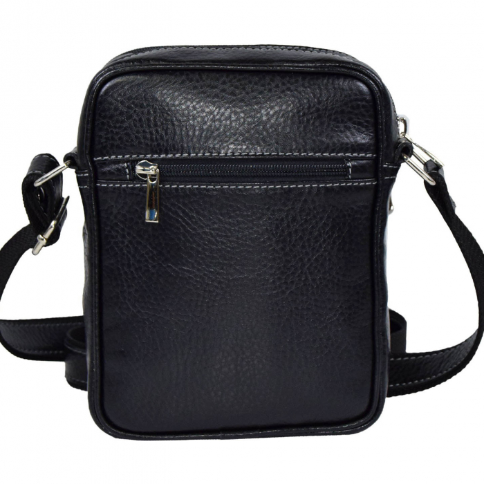 Borseta de barbati din piele naturala moale, model 10 cu fermoare, Negru mat [2]