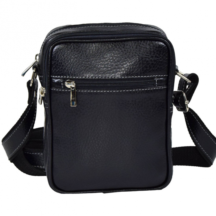 Borseta de barbati din piele naturala moale, model 10 cu fermoare, Negru mat [4]