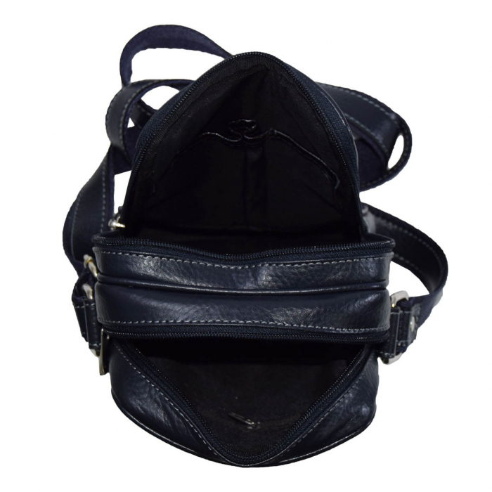 Borseta de barbati din piele naturala moale, model 10 cu fermoare, Bleumarin mat [5]