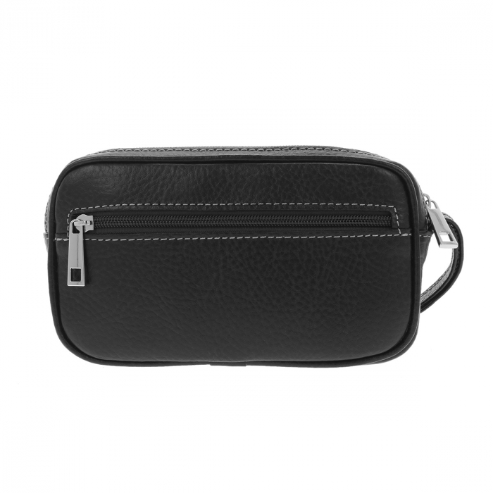 Borseta de barbati din piele naturala moale, model 015 de mana cu cusaturi in contrast, Negru mat [4]