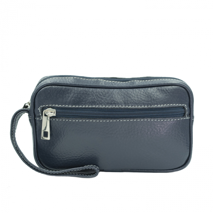 Borseta de barbati din piele naturala moale, model 015 de mana, Bleumarin mat [3]