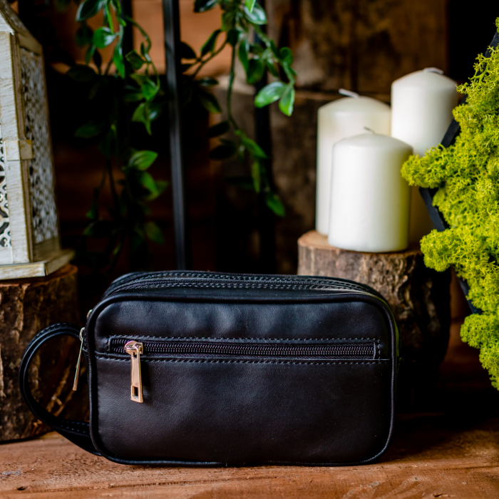 Borseta de barbati din piele naturala, model 013 de mana, Negru [2]