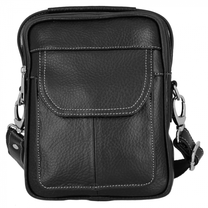 Borseta de barbati din piele naturala moale, model 065, Negru mat [2]