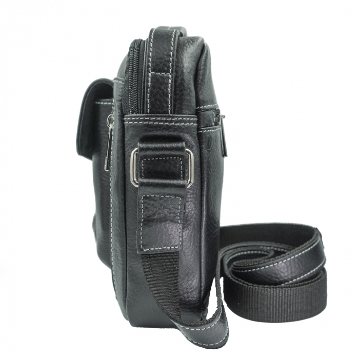 Borseta de barbati din piele naturala, model 074, Negru mat [4]
