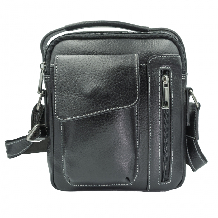 Borseta de barbati din piele naturala, model 074, Negru mat [2]
