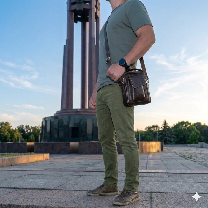 Borseta de barbati din piele naturala, model 074, Maro vintage [6]