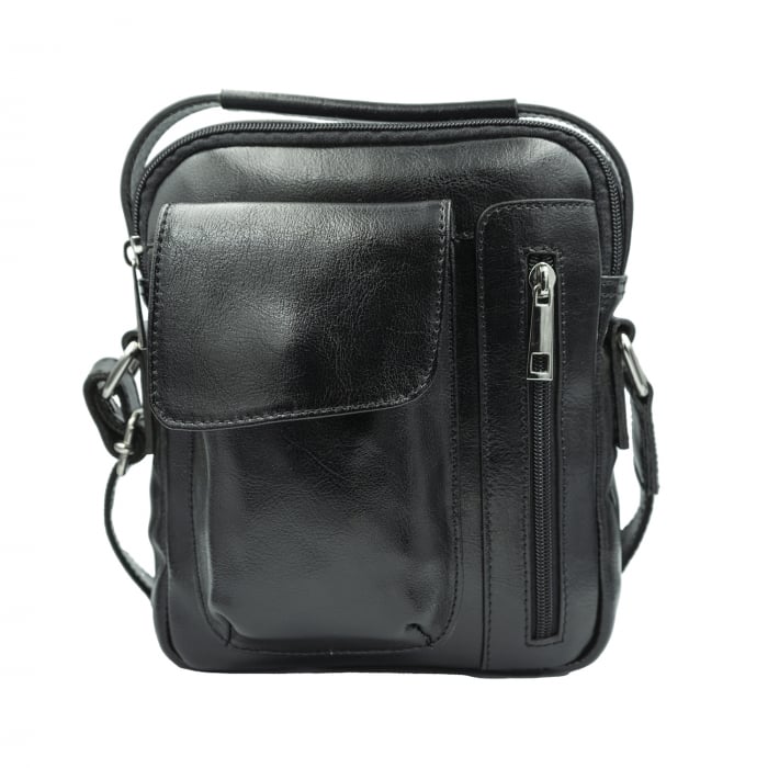 Borseta de barbati din piele naturala, model 074, Negru lucios [2]
