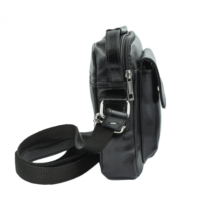 Borseta de barbati din piele naturala, model 074, Negru lucios [4]