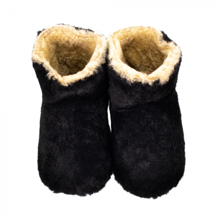 Botosei de casa din blana naturala de miel, confortabila, model unisex, Negru [3]