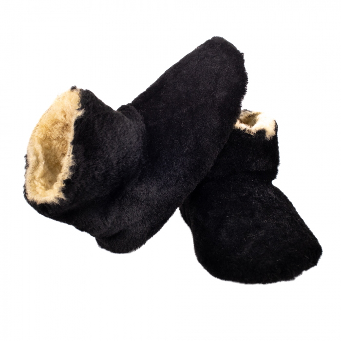 Botosei de casa din blana naturala de miel, confortabila, model unisex, Negru [4]