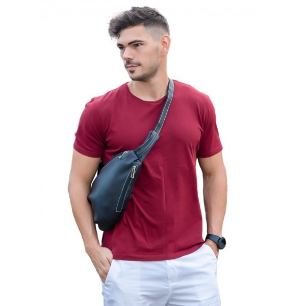 Geanta de barbati din piele naturala moale, model crossbody 073,  Negru mat [2]