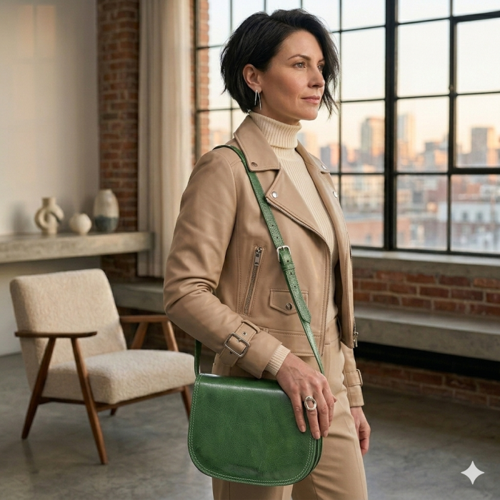 Geanta casual de umar din piele vachetta, model S5512, Verde [2]