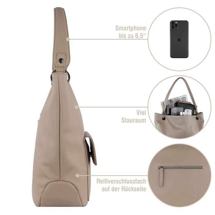 Geanta dama, bugatti, piele ecologica, seria Almata Hobo 496659, Nisipiu [3]