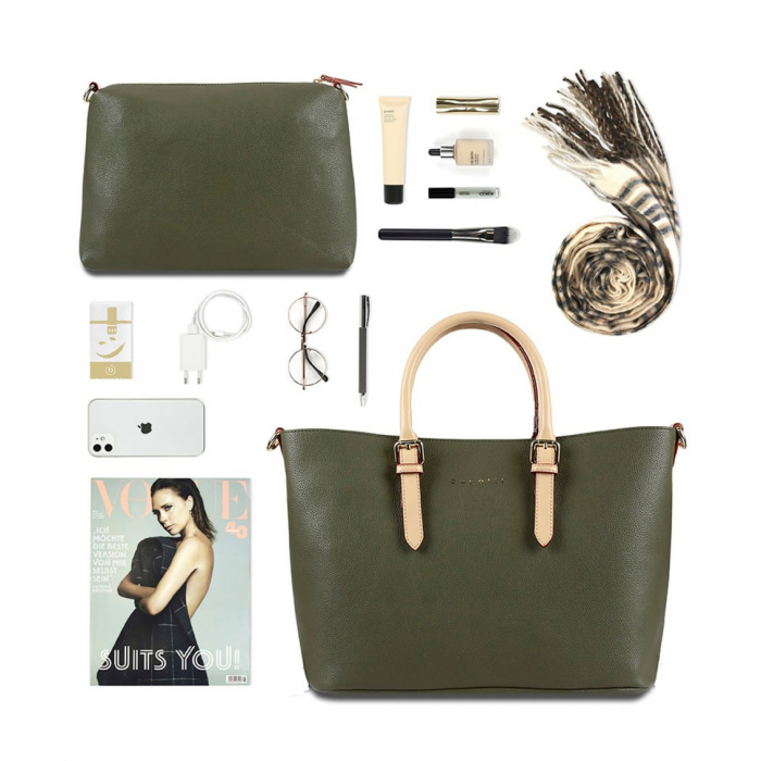 Geanta dama din piele ecologica, bugatti, Ella Shopper M, Verde olive [7]