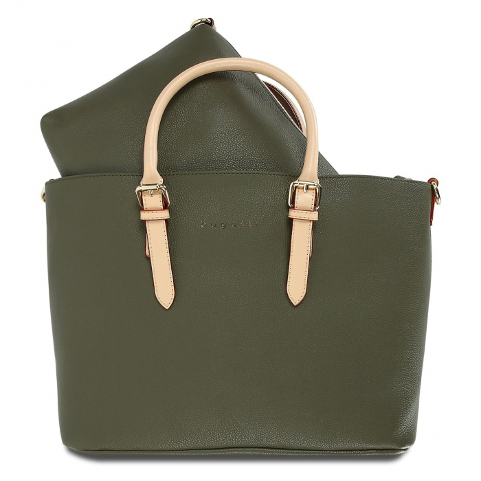 Geanta dama din piele ecologica, bugatti, Ella Shopper M, Verde olive [3]