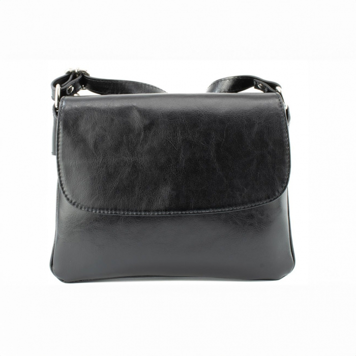 Geanta dama din piele naturala cu capac impletit, model 252 crossbody, Negru [2]